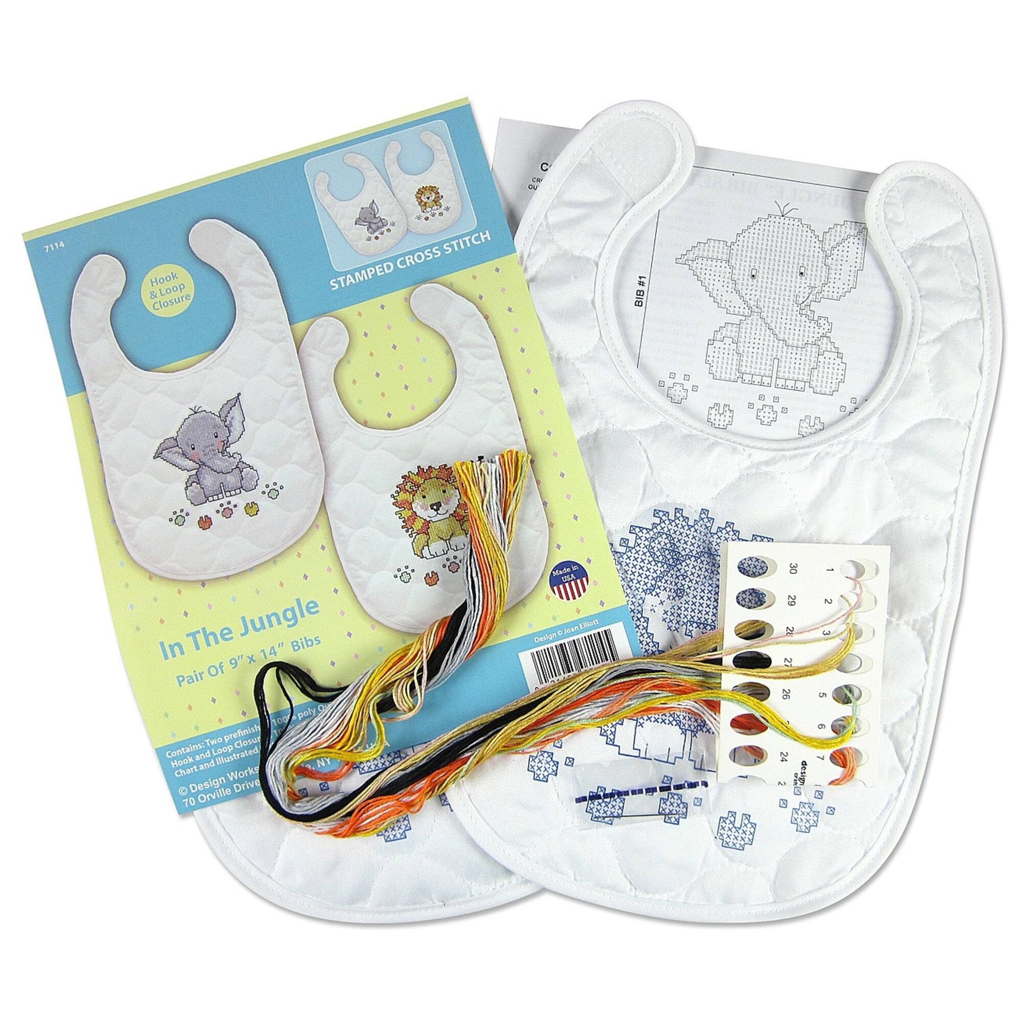 Design Works™ In The Jungle Bibs Stamped Cross Stitch Kit
